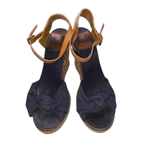 Tory Burch Blue and Tan Wedge Sandal size 9 - Picture 2 of 7